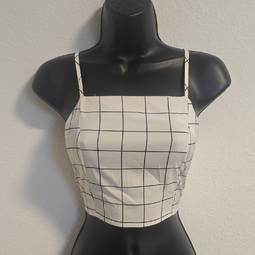 White Grid Pattern Women's Top